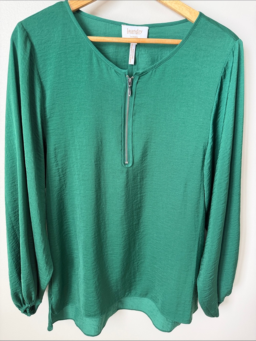Laundry By Shelli Segal Kelly Green Long-Sleeve Zip-Front Top